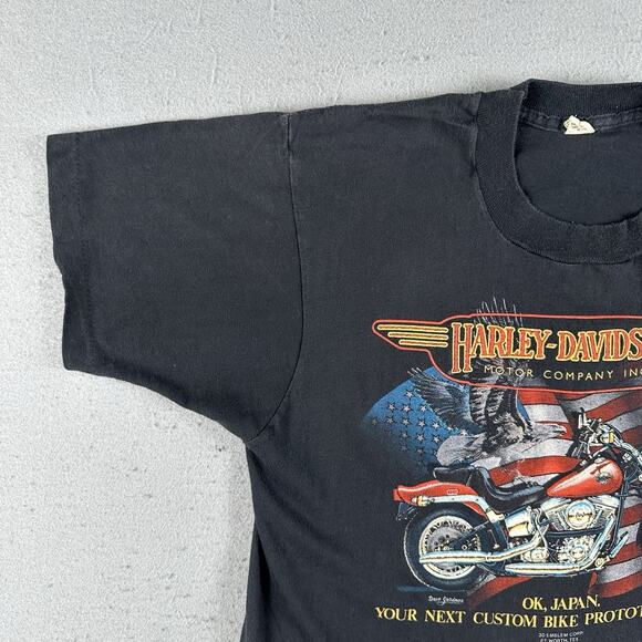 Vtg 80s Harley Davidson 3D Emblem T-Shirt Large Japan Prototype Motorcycle - Picture 6 of 16